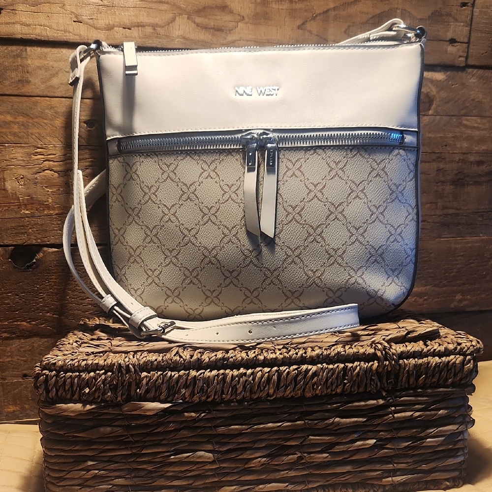Nine West Cream and Gray Patterned Crossbody Bag